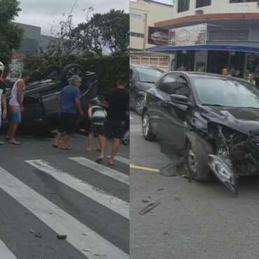 carro-capota-apos-colisao-com-outro-veiculo-em-cruzamento-no-litoral-de-sp;-video