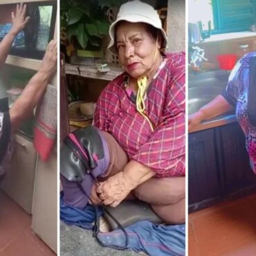 idosa-de-70-anos-que-teve-paralisia-infantil-‘anda’-com-os-joelhos-e-usa-borracha-de-pneu-como-sapato:-‘faco-de-tudo’;-video
