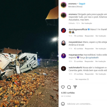 banda-brasileira-atingida-por-tornado-nos-eua-tem-carro-destruido;-veja-imagem