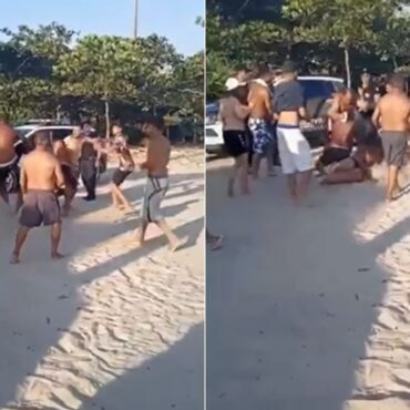 briga-de-familia-em-praia-tem-voadora-e-mulher-rolando-na-areia;-video