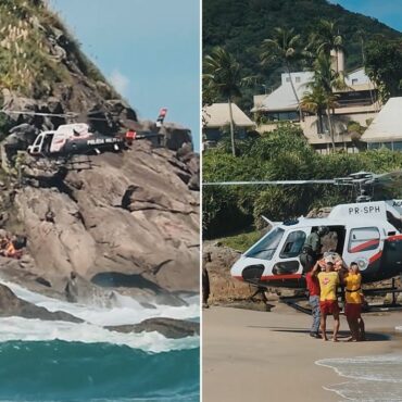 pescador-cai-de-altura-de-tres-metros-apos-escorregar-em-pedras-de-praia-no-litoral-de-sp;-video