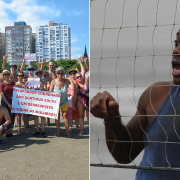manifestantes-pedem-prisao-de-robinho-em-praia-onde-ex-atleta-joga-futevolei-no-litoral-de-sp;-video