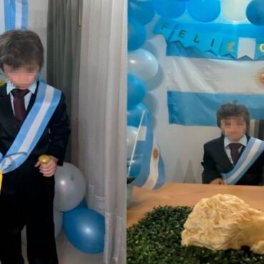‘mileizinho’:-menino-se-veste-como-milei-para-festa-de-aniversario-tematica-na-argentina;-video